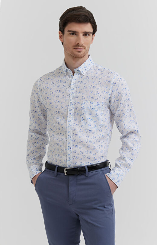 Lniana koszula w kwiaty