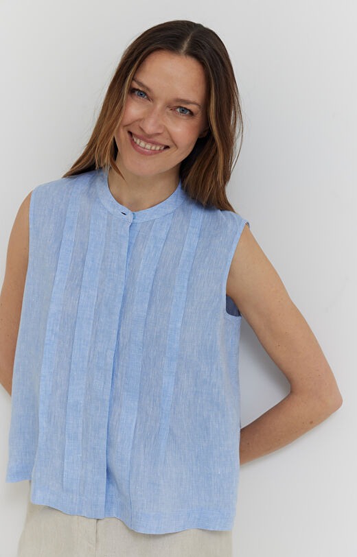 Lniana koszula bez rękawów