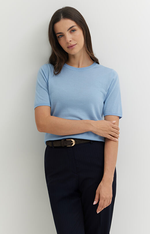 Sweter z krótkim rękawem z wełny merino