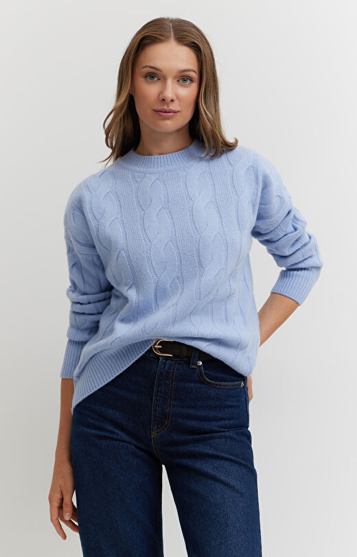 Sweter z wełny merino z warkoczowym splotem