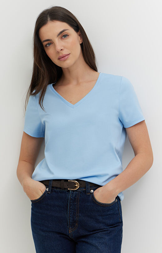 T-shirt v-neck z bawełny podwójnie merceryzowanej