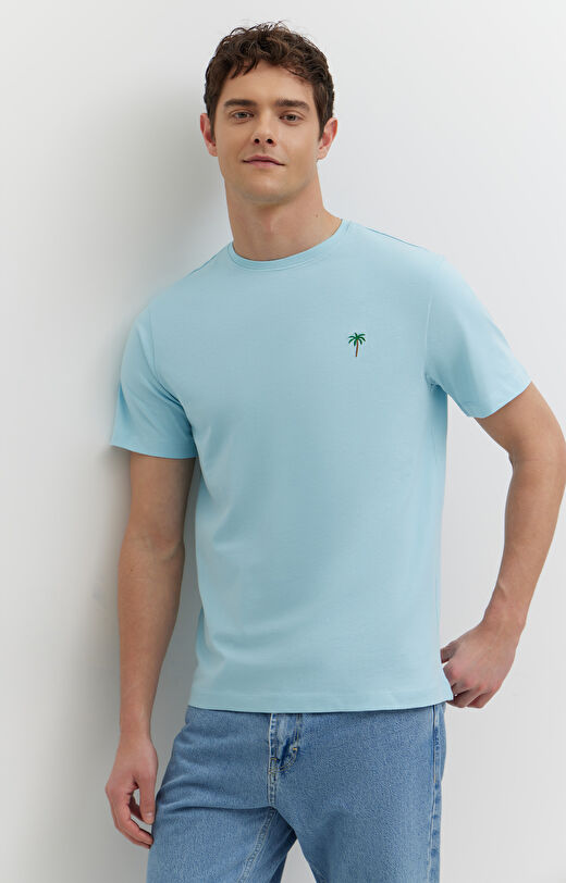 T-shirt z bawełny merceryzowanej z haftem