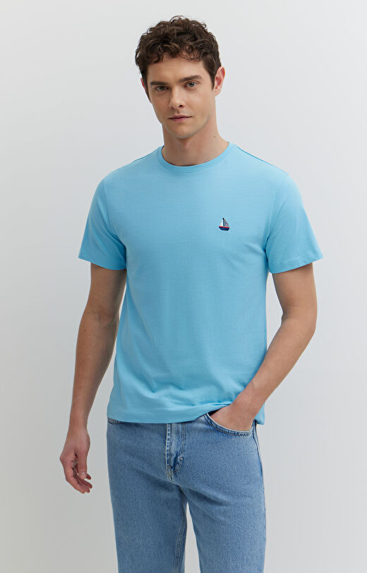 T-shirt z bawełny merceryzowanej z haftem