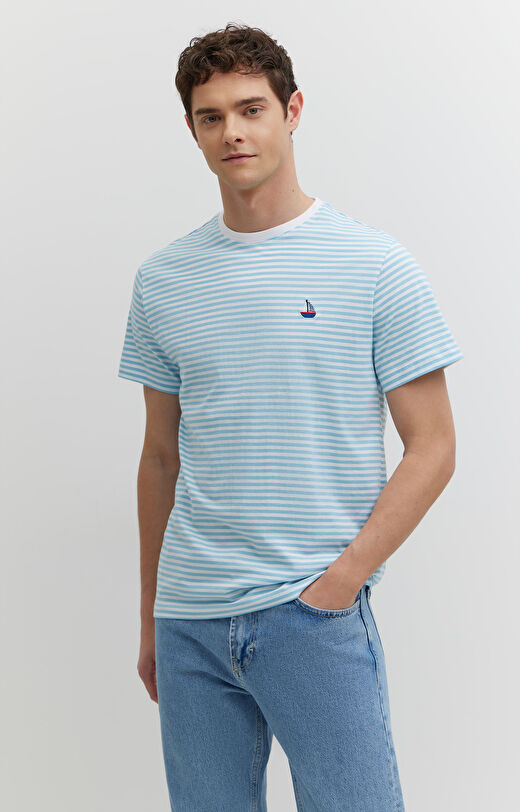 T-shirt z bawełny merceryzowanej z haftem