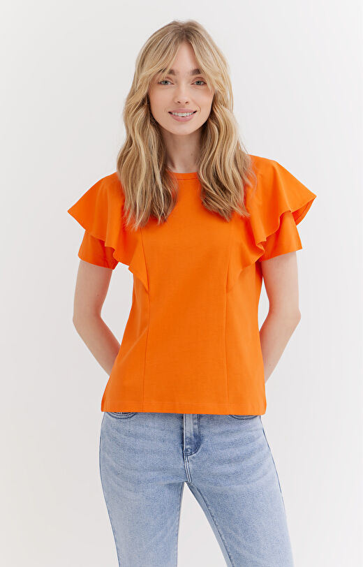 T-shirt z bawełny organicznej z falbanką