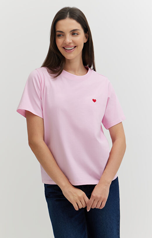 T-shirt z haftem z bawełny merceryzowanej