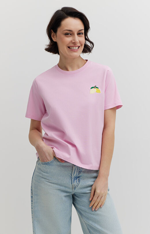 T-shirt z haftem z bawełny merceryzowanej