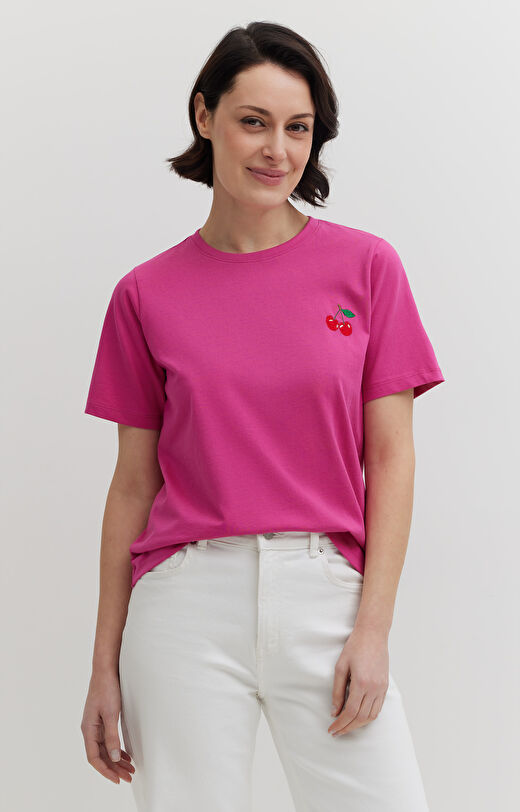 T-shirt z haftem z bawełny merceryzowanej