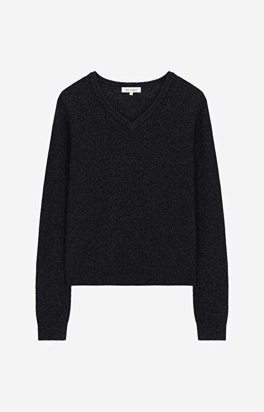 Melanżowy sweter v-neck z wełną