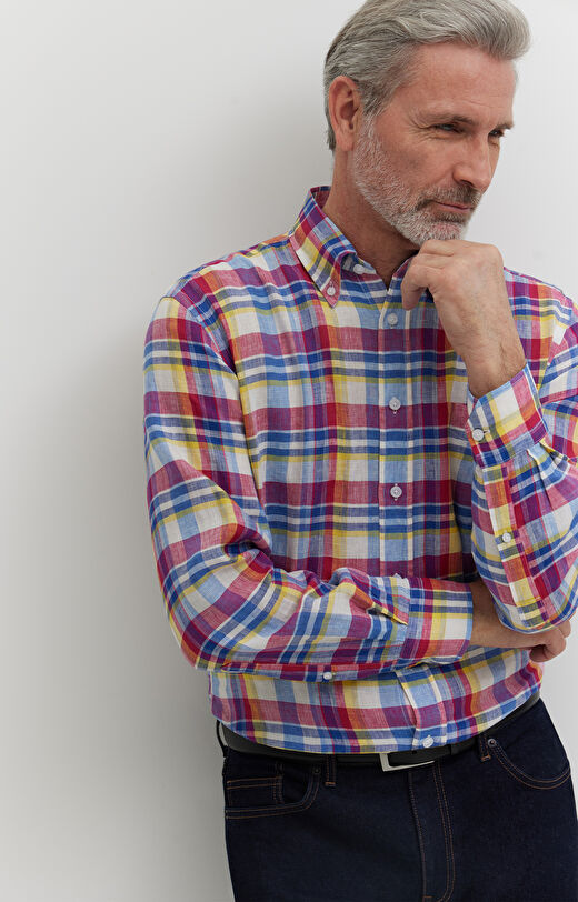 Koszula lniana w kratę