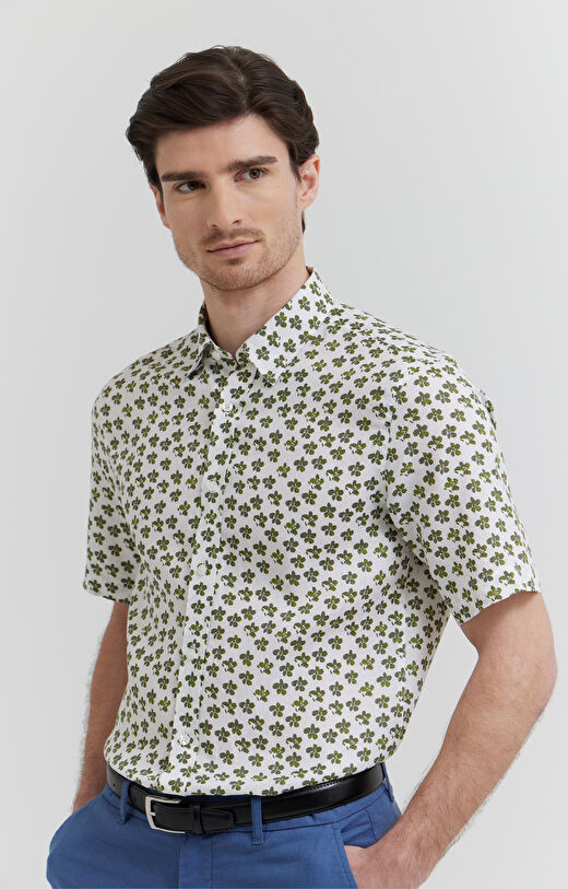 Lniana koszula z krótkim rękawem