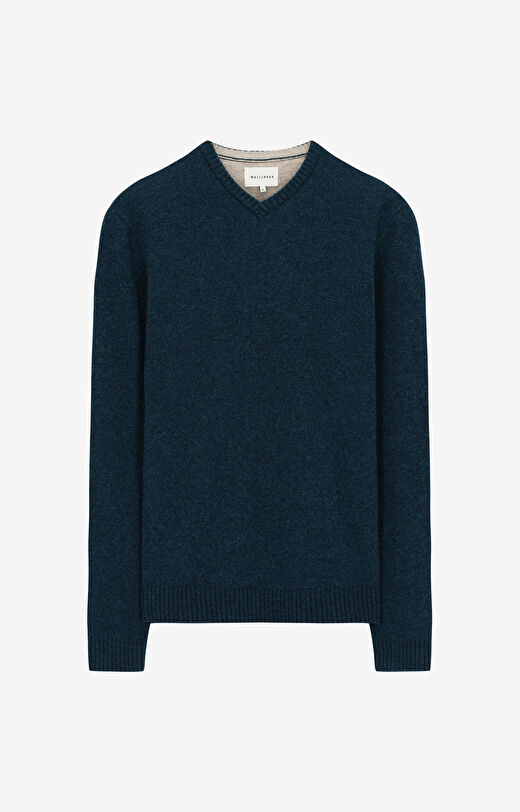 Melanżowy sweter v-neck z wełną