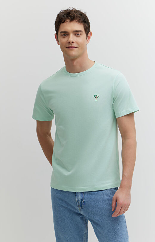 T-shirt z bawełny merceryzowanej z haftem