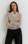 Melanżowy sweter v-neck z wełny