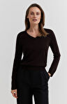 Sweter v-neck z melanżowej wełny merino