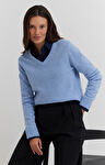 Melanżowy sweter v-neck z wełny